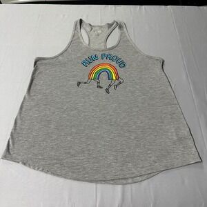Brooks Run Proud Rainbow Graphic Tank Top Gray Womens L 221403 Racerback Running